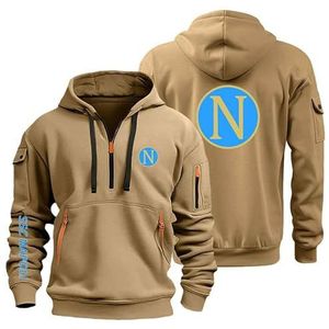 AHYAOFA Heren hoodies pullover met halve ritssluiting voor SS.C NA.Poli training looptrui actieve hoodie met zakken sweatshirt capuchon jas bovenstuk, Khaki-1., 3XL-4XL Grote maten Tall