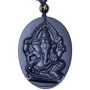 zwarte obsidiaan ketting， Obsidiaan Olifant Ganesha Amulet Hanger Ketting Obsidiaan Zegen Lucky Hangers