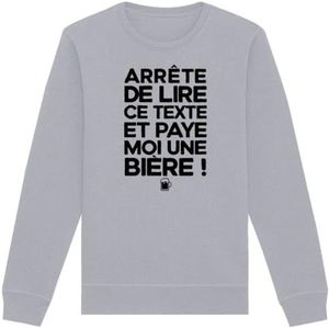 Sweatshirt Paye Moi Un Bier, uniseks, bedrukt in Frankrijk, 100% biologisch katoen, cadeau voor verjaardag, Apéro humor, origineel grappig, Grijs, M