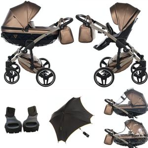 Nieuwheid! Originele Junama Diamond Fluo V3 modulaire systemen combi-kinderwagen 2-in-1 + originele adapter Exclusive Prams (03 bruin)