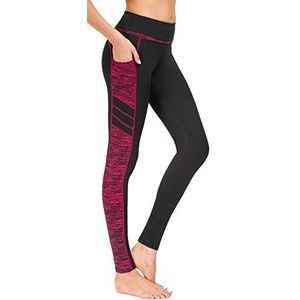 Flatik Sportlegging voor dames, met zakken, ondoorzichtige leggings, fitnessbroek, sportbroek, hardlooplegging, zwart/rood (lange broek), S