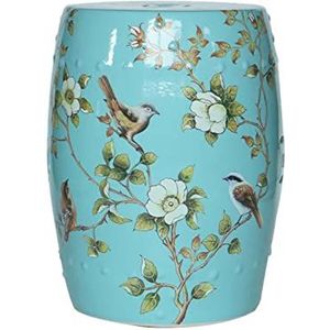 keramische tuinkrukjes Landelijke bloemen- en vogelkeramische trommelkruk, nieuwe ronde kruk in Chinese stijl, creatieve aankleed- en schoenwisselkruk for thuis.(Light Blue)