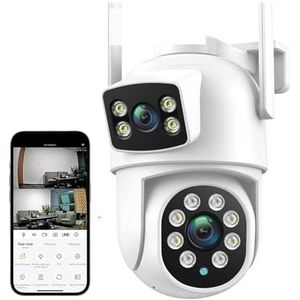 Bewakingscamera, 4K 8MP PTZ Camera Dual Lens Dual Screen 4X Digitale Zoom IP Camera 4MP HD Auto Tracking Outdoor CCTV Surveillance(4MP Add 128G SD Card)