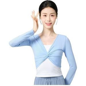 MNBFC Ballet Cardigan Ballet Top Vrouw Ballet Jas Dans Top Wrap Top Jas Katoen Lange Mouw Dans Shirt Voor Vrouwen (Blauw, S hoogte 155-160cm)