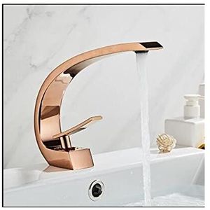 Aanrechtkranen, Badkamerkranen, Basin kraan goud badkamer mixer tap rose gouden wassen tapkraan nikkel lavotory kraan messing warme en koude waterval tapkraan voor Sink Vanity Rv Bar(Rose Gold)