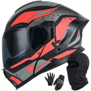 Systeemhelm Integraalhelm Motorhelm Met Dubbel Vizier Systeemhelm Integraalhelm Fietshelm DOT/ECE Goedgekeurde Integraalhelm Voor Motorraces E,XL/61-62CM