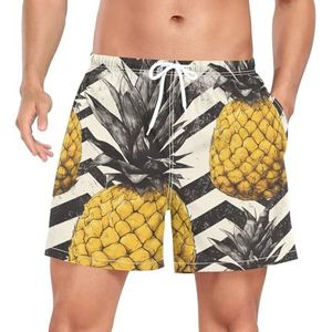 Niigeu Geometry Tropical Fruit Ananas Zwembroek voor heren, sneldrogend, met zakken, Leuke mode, M
