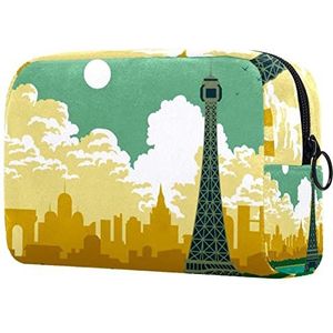 Frankrijk Parijs Eiffeltoren Zonsondergang Rivier Print Reizen Cosmetische Tas voor Vrouwen en Meisjes, Kleine Make-up Tas Rits Pouch Toiletry Organizer, Meerkleurig, 18.5x7.5x13cm/7.3x3x5.1in, Mode