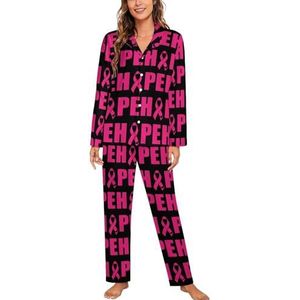 Roze lint Vrouwen Lange Mouw Button Down Nachtkleding Zachte Nachtkleding Lounge Pyjama Set M