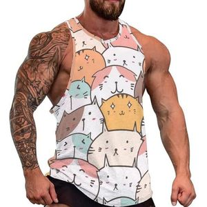 Leuke kat heren tanktop grafische mouwloze bodybuilding T-shirts casual strand T-shirt grappige sportschool spier