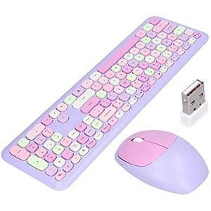 Toetsenbord Muiscombinatie, 110 Toetsen Multi Color Mute Cover Draadloze Toetsenbord- en Muisset 2.4G Draadloos 1200 DPI-toetsenbordset voor Thuiskantoor(paars gemengde kleur)