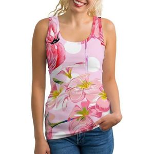 Mooie Flamingo Vogel Polka Dot Lichtgewicht Tank Top voor Vrouwen Mouwloze Workout Tops Yoga Racerback Running Shirts L