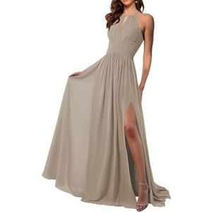 Chiffon bruidsmeisjesjurk voor dames, voor bruiloft, prinses, baljurken met split, cocktailjurk, grote maten, Taupe, 32
