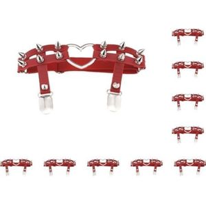 Jarretels - Rood - Dubbele Riem - Elastische Klinknagel Stud - 10 Set van 1x