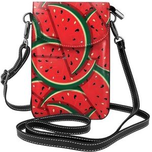 Rode Watermeloen Lederen Cross Body Flip Telefoon Tas Met Afneembare Schouderbanden, Gebruikt Voor Reizen, Dating, Vakantie Geschenken, Zwart, Eén maat