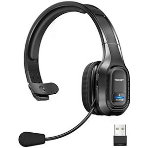 TECKNET Bluetooth headset met microfoon, pc-headset met ruisonderdrukking, headset thuiskantoor, draadloos, Bluetooth chat headset voor call-center, mobiele telefoon, kantoor, zoom, Microsoft Team,