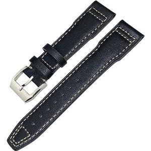 WCQSYY Echt Rundleer Horlogeband Voor IWC Mark XVIII Le Petit Prince Pilotenhorloge Band 20mm 21mm 22mm (Color : Black white silver, Size : 22mm)