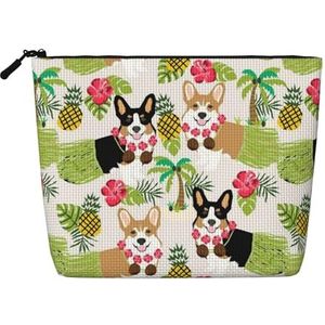 FZGGWYHL Tropische Bloem en Corgi Gedrukte Nep Hennep Hennep Make-up Bag Dagelijkse Opberg, Zwart, Eén maat, Tas Organizer