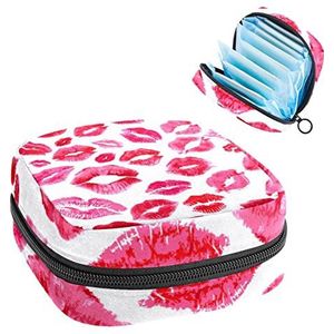 Vrouwen Maandverband Pads Handtas Dames Menstruatie Cup Pouch Meisjes Draagbare Tampon Opbergtas Rode Lip Kiss Patroon Periode Pouch met Rits