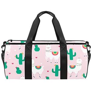 Decoratief pauw veren patroon reizen duffle tas sport bagage met rugzak draagtas gymtas voor mannen en vrouwen, Estampado Alpaca & Cactus Patroon, 45 x 23 x 23 cm / 17.7 x 9 x 9 inch