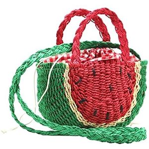 Geweven Strozak Geweven Stuurtas Schattig Touw Geweven Dames Schoudertas Crossbodytassen Casual Zomer Strandtas Strandtas Strotas (Color : A-watermelon, Size : 23 * 14cm)