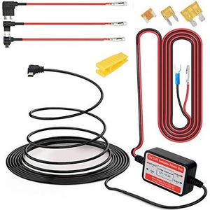 Gebildet Dash Cam Hardwire Kit Mini USB 10ft 12V-24V tot 5V,Laagspanningsbeveiliging ACN/ACS/ACU Voeg een Circuitzekeringhouders Toe(Rechte Hoekl Mini USB en Zekeringsset)