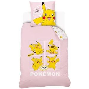 Pikachu Pokémon dekbedovertrek 140 x 200 cm + 1 kussensloop 63 x 63 cm - 100% katoen - roze