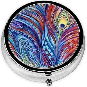 Pauwenveren kunst bedrukte pillendoos met 3 compartimenten pillendoosje medicijnpillenorganizer reizen pillendoos portemonnee zak voor vitamines visolie supplementen