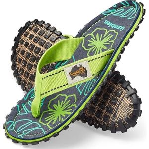 Gumbies Originals blauw - Flip Flops van gerecyclede materialen - robuuste zool van gerecyclede autobanden, zacht voetbed van canvaskatoen, comfortabele katoenen teenbrug, lime hibiscus, 36 EU
