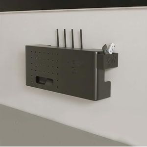 TAUIANE Metal Router Storage Box Shelf, Wall-Mounted WiFi Box Hider, Multimedia Concealment Cabinet with 1 Small Box, Space-Saving, for Storage Routers, Wires, TV Set-Top Boxes,zwart,40 * 20 * 10cm
