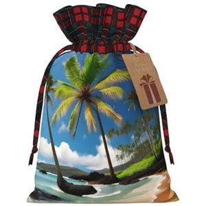 Tropische palmboom Hawaii strand ambachtelijk vervaardigde trekkoord jute geschenkzakken-herbruikbare kerstcadeauzakken voor feestelijke gelegenheden