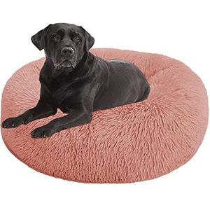 Rond huisdierbed Kalmerend hondenbed, grote hondenbedden wasbaar, donut hondenbed medium klein, wasbaar, puppy knuffelbed kitten bed, hondenbed voor hondenhok krat, 130cm, roze