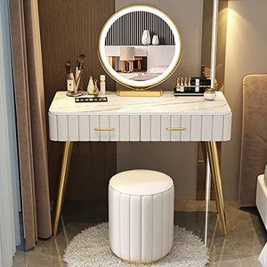 Taifuan Make-up-make-upset met verstelbare verlichte spiegel - perfect slaapkamermeubilair voor meisjes, inclusief 2 laden, gewatteerde kruk en make-upbureau voor vrouwen en meisjes, slaapkamer
