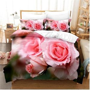 Beddengoedset roze bloem dekbedovertrek en kussenslopen set kingsize 220x240 tweepersoonsbed enkele 3D koningin beddengoed sets roze volledige twin dekbed linnen (kleur: 3, maat: -_AU SING 140 x 210