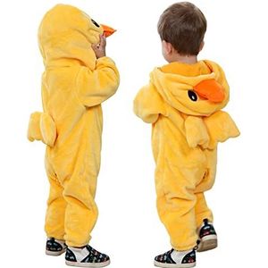 Doladola Baby Flanel Dier Hooded Rompertjes,Peuters Jumpsuits Outfit voor Kinderen van alle leeftijden(gele eend, 3-6 maanden)