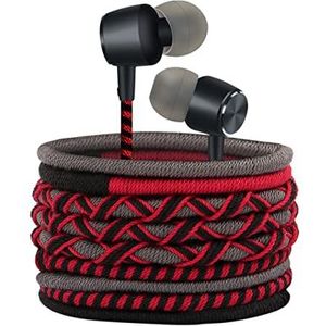 URIZONS gevlochten hoofdtelefoon met kabel, bekabeld, met microfoon en volumeregeling, krachtig basgeluid, in-ear hoofdtelefoon, compatibel met de meeste 3,5 mm apparaten
