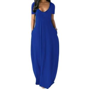 HHuiXinXue Oversized jurk met losse bandjes voor dames, elegante eenhoornkleurige spaghetti-maxi-jurken met zakken, Blauw, 3XL