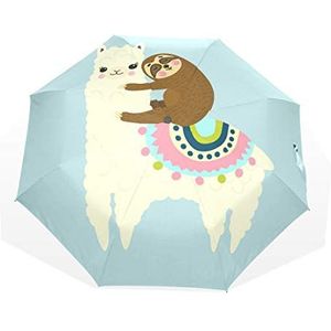 Rootti 3 Vouwen Lichtgewicht Paraplu Luiaard Alpaca Print Een Knop Auto Open Sluiten Paraplu Outdoor Winddicht voor Kinderen Vrouwen en Mannen