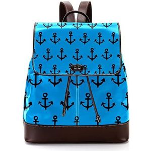 Gepersonaliseerde Casual Dagrugzak Tas voor Tiener Zwart Schip Anker Patroon Blauwe Achtergrond Schooltassen Boekentassen, Meerkleurig, 27x12.3x32cm, Rugzak Rugzakken