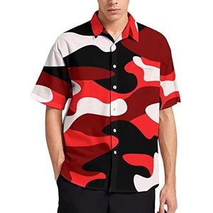 Rode Camouflage Hawaiiaanse Shirt Voor Mannen Zomer Strand Casual Korte Mouw Button Down Shirts met Zak