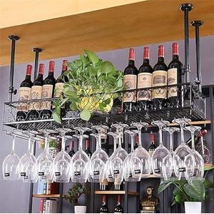 Bar Unit zwevende planken wandgemonteerde wijnrekken, wijnfleshouder plafond opknoping metalen ijzer wijnglas rek beker glasglasrek beker glaswerk rekken (kleur: zwart (60 x 25 cm)