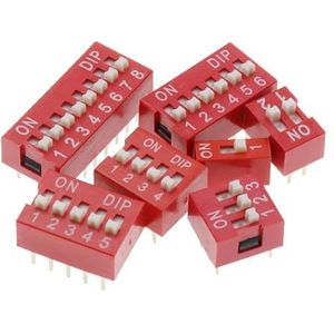 Rode en blauwe tuimelschakelaar, 2,54 mm afstand, DIP-wijzerplaat, codeschakelaar 1 2 3 4 5 6 7 8 9 10 12-polig, snelschakelaar, 20 stuks (rood, 10 stuks 10p)