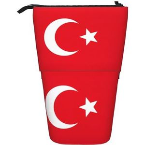 Evengigy Vlag van Turkije Print Leuke Etui met Zip Verstelbare Stand Potlood Houder Grappige Make-up Tas, Zwart, Eén maat, Tas Organizer