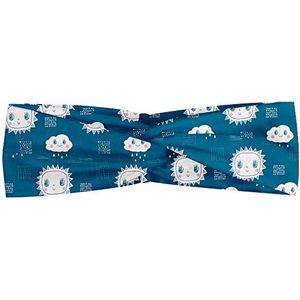 ABAKUHAUS Baby Hoofdband, Faces Clouds Rain, Elastische en Zachte Bandana voor Dames, voor Sport en Dagelijks Gebruik, Petrol Blauw Wit