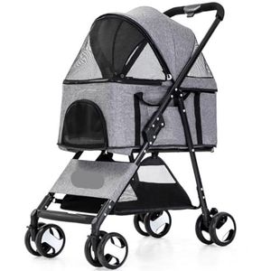 Kinderwagen Hondenkinderwagen Opvouwbare Kinderwagen Voor Huisdieren Met Opbergmand, Hondenwandelwagen Met Afneembare Reismand Voor Katten Kleine Honden en Middelgrote(Grey)