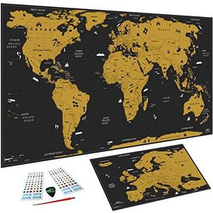 WIDETA Wereldkaart om te krassen/Poster XXL (82 x 43 cm), Bonus Europa Kaart, stickers, chip en kraspen