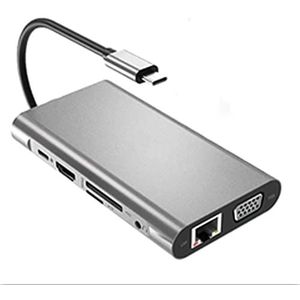 LESANGBAIHUODIAN USB HUB Type-C-adapter naar 4K VGA LAN Ethernet SD TF 3.5mm Jack Audio Video 10 in 1 Fit voor MacBook Pro OTG USB-C HUB Multifunctioneel