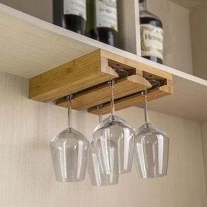 SAYEYBU Pack Under Cabinet Wine Glass Holder, Glass Storage Hanger Organizer, Wood Stemware Rack, Simple Inverted Wine Glass Holder, Decor for Home, Kitchen, Dining Room Bar,2 rows