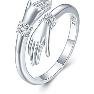 Waysles Hug Ring voor Vrouwen Sterling Zilver Verstelbare Open Ringen Omhelzen Duim Ring Knuckle Ring Hug Hand Vinger Ring Zirkoon Verstelbare Knokkelringen voor Vrouw Vriendin, Hug Ring 8, Sterling zilver, Zirkonia