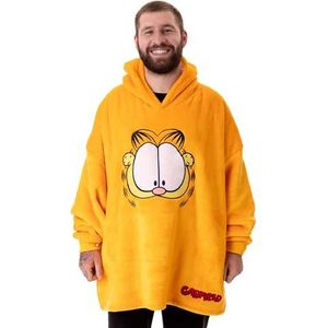 Garfield Draagbare dekenhoodie voor heren | Oversized trui met capuchon en fleece voor volwassenen in oranje | Loungewear met groot luie kattengezicht
